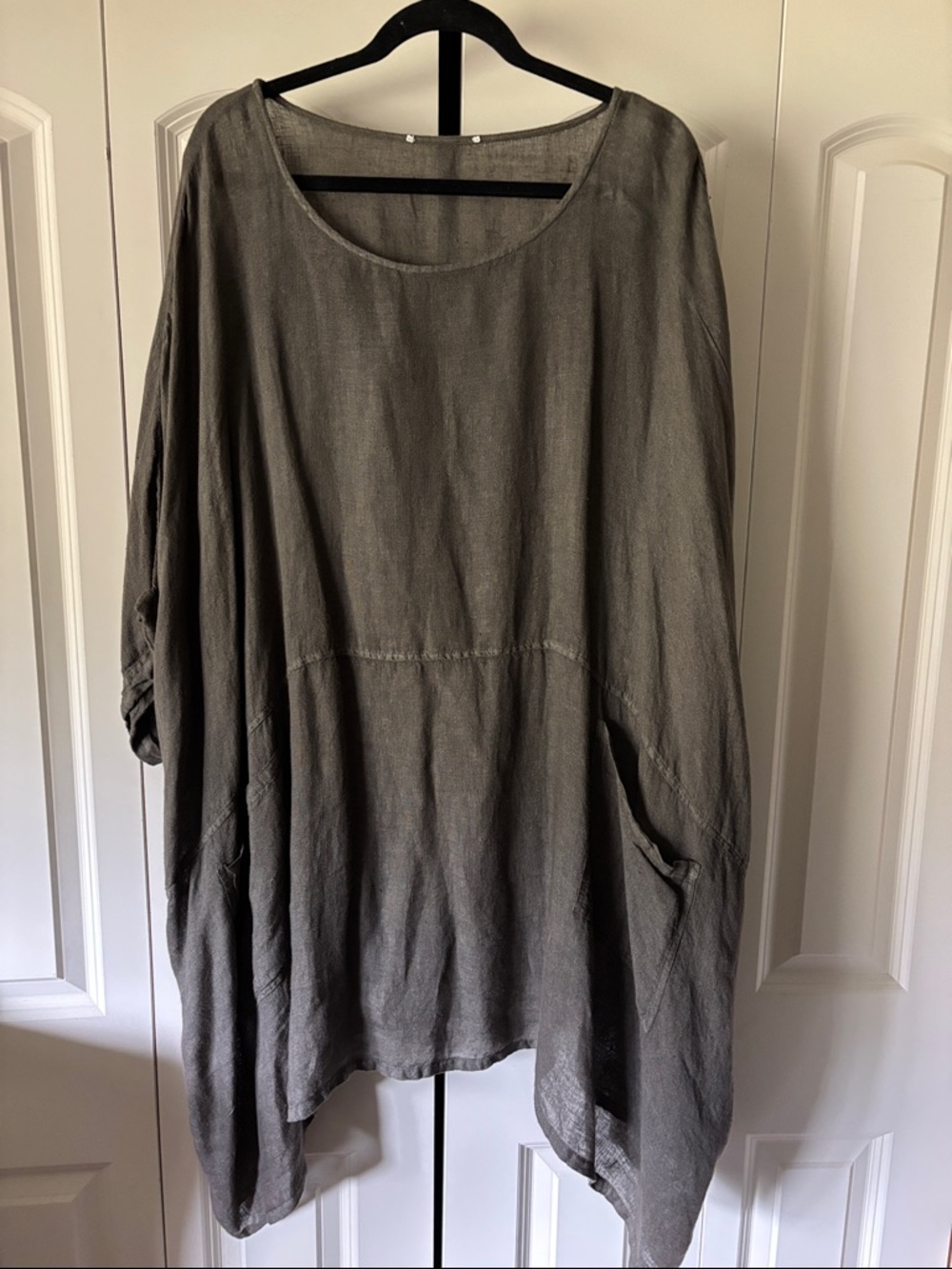 100% linen green/gray two pocket oversize tunic